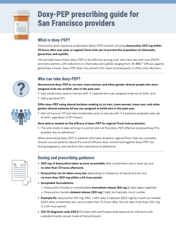 Guía de prescripción de Doxy-PEP para proveedores de SF