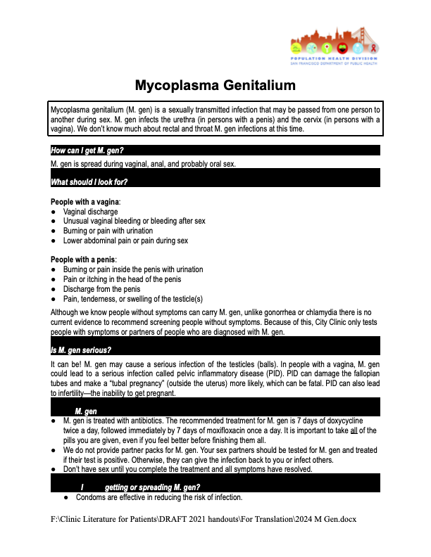 Mycoplasma Genitalium Fact Sheet